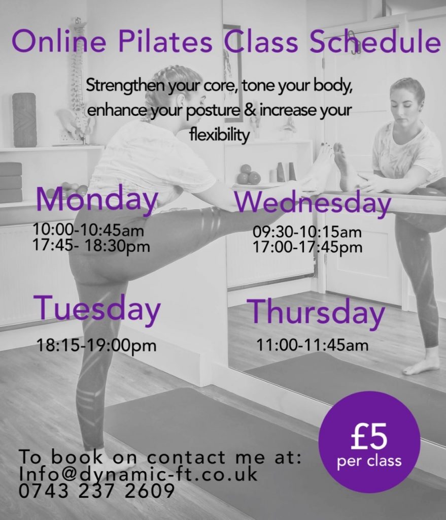 Online Pilates class timetable